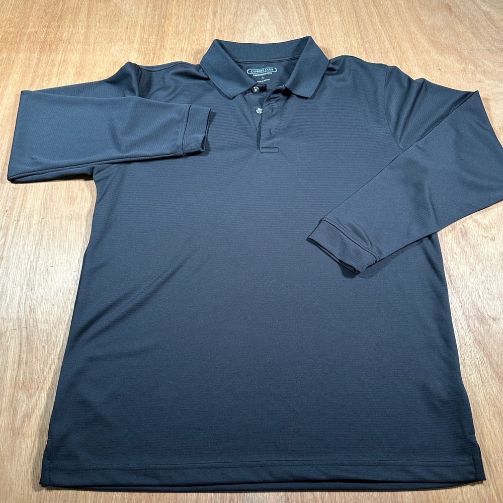Cypress Club Polo Shirt Mens L Black Long Sleeve Performance Golf Active Solid
